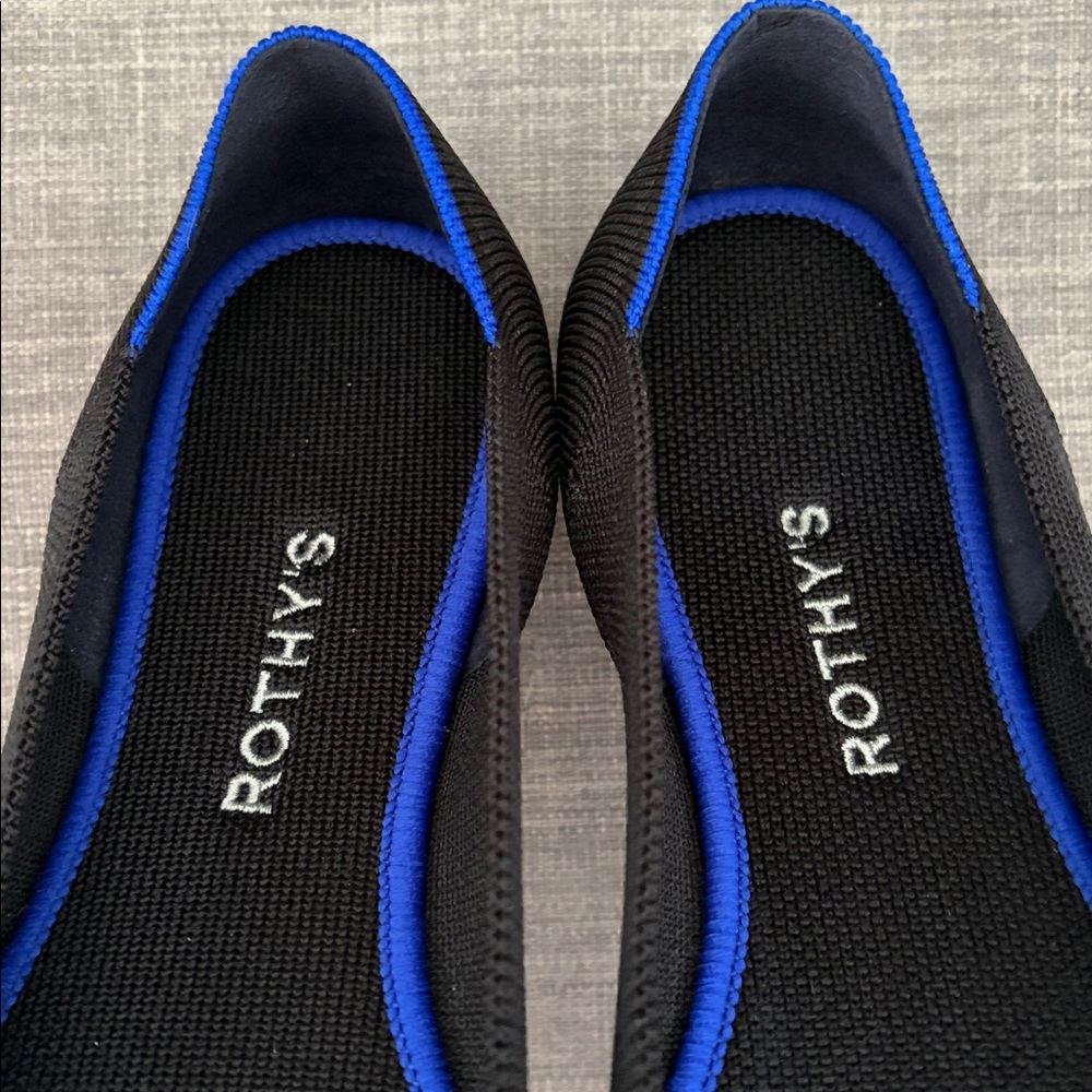 Rothy's Black Flats with Royal Blue Trim - Picture 6 of 11